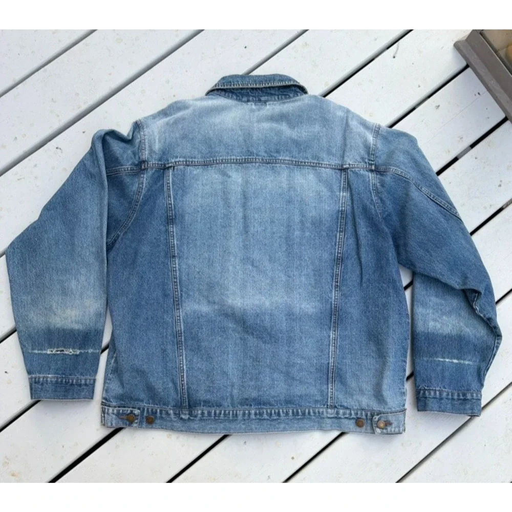 MC ORVIS Denim Trucker Jacket Mens XXL 58 Blue Button Front Faded Jean Coat